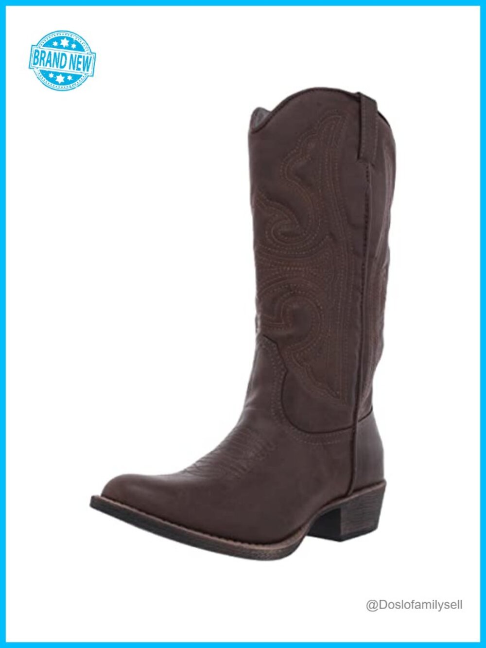 Faux Leather Pointed Toe Block Heel Mid Calf Western Boots